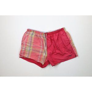 Vtg 90s Hobie Surfing Mens XL Faded Color Block Lined Shorts Swim Trunks Plaid